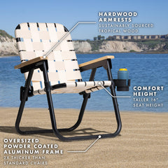 GoSports Outdoors WOVN Beach Chair in use with comfortable 16-inch seating height