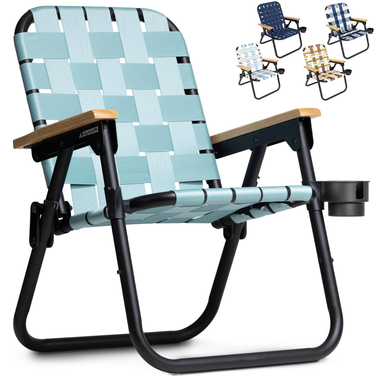 GoSports Outdoors WOVN Beach Chair side view shows durable frame and beach comfort.