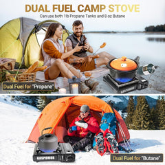 Gospowor stove featuring automatic ignition for easy outdoor starts.