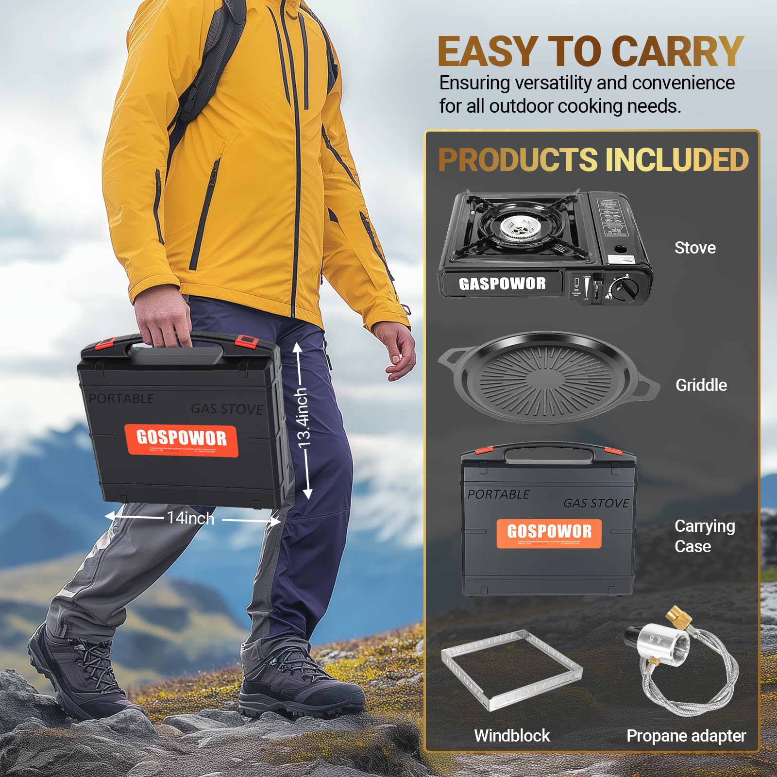 Gospowor portable stove with griddle delivers versatile outdoor meals.