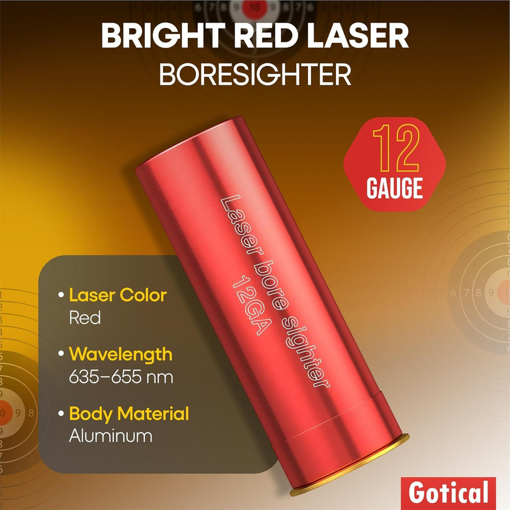Gotical 12G laser bore sight range visualization for accurate distance sighting from 15 to 100 yards.