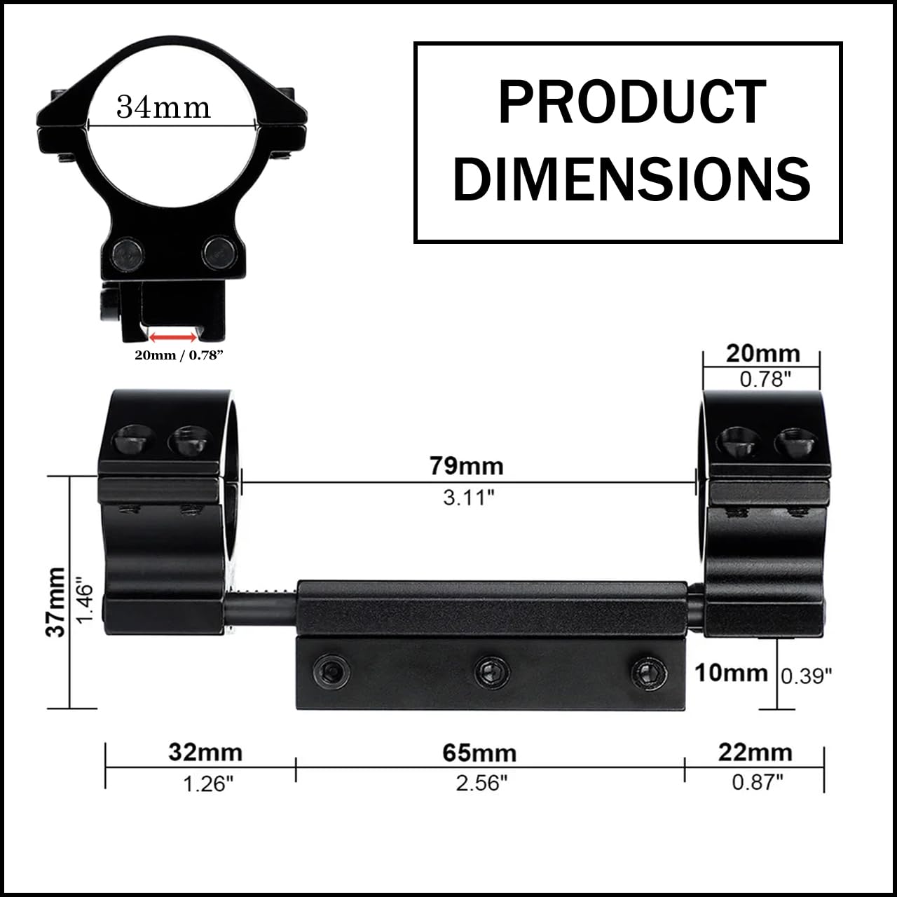 Gotical 34mm scope ring with stopping pin keeps optic secure.