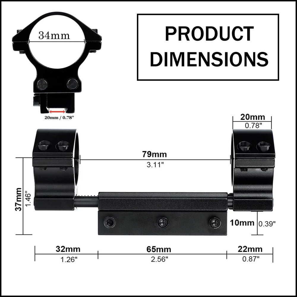 Gotical 34mm scope ring with stopping pin keeps optic secure.