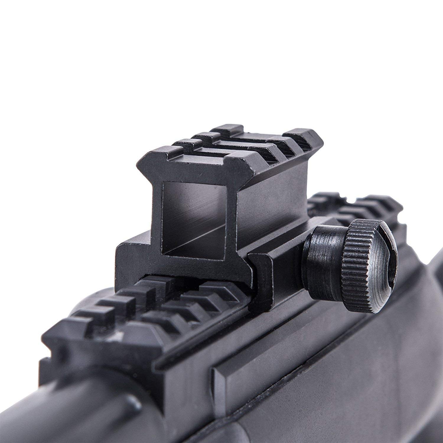 Gotical 3-slot riser maintains a durable, low-profile look on an aircraft aluminum rail.