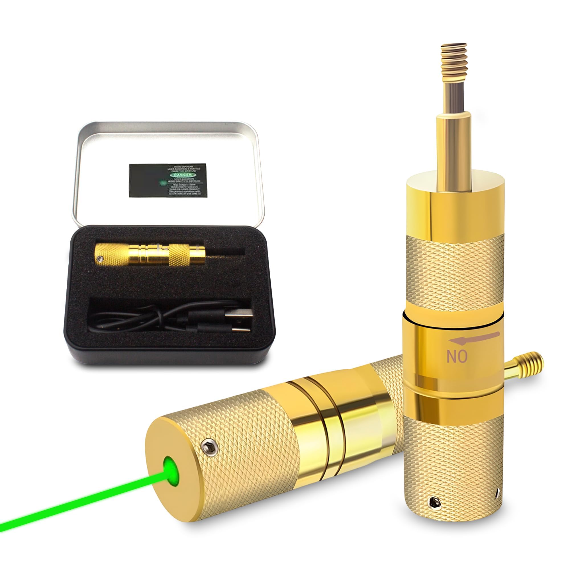 Gotical brass bow-crossbow laser sight for precise bore alignment.