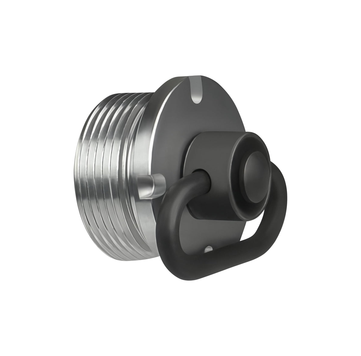Gotical end cap with detachable push-button swivel, durable silver design for Mossberg 500.