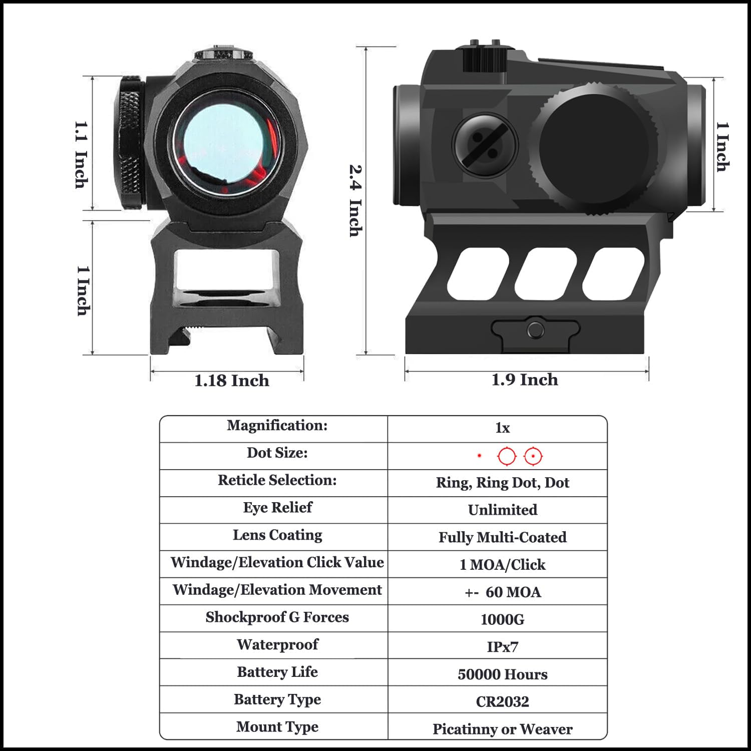 Gotical 5W battery life sight ideal for extended shooting sessions