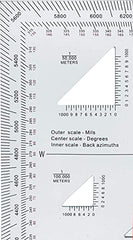 Gotical inner-outer protractor supports versatile angle measurements on maps.