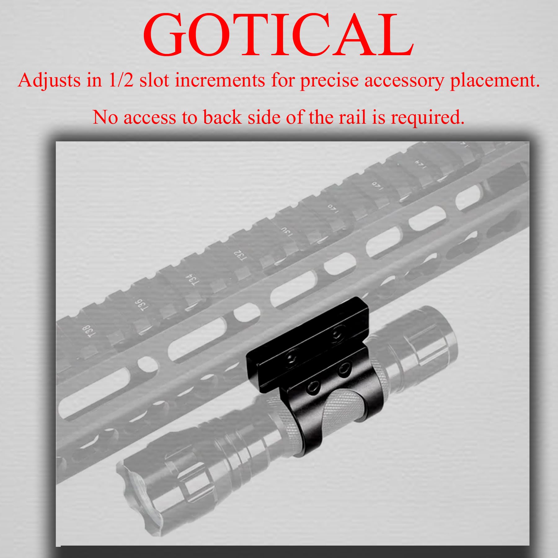 Gotical offset mount showing half-slot adjustment for precise placement.