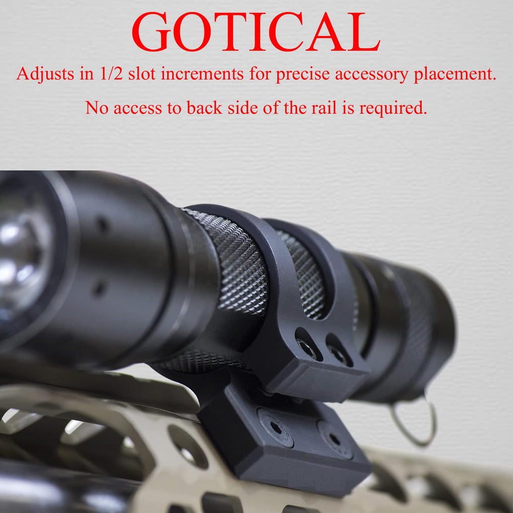 Gotical offset mount compatible with metal and polymer accessories for versatility.