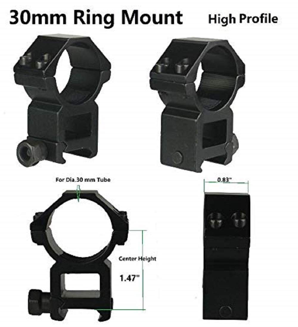 Gotical 30mm scope rings on Picatinny rail—compatible with Weaver rails for versatile setup.