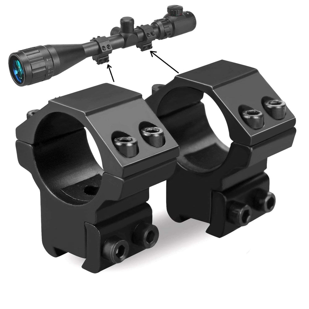 Gotical 30mm rings with top screws visible—secure mounting for added scope safety.