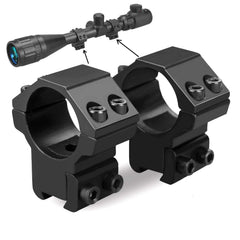 Gotical 30mm rings with top screws visible—secure mounting for added scope safety.
