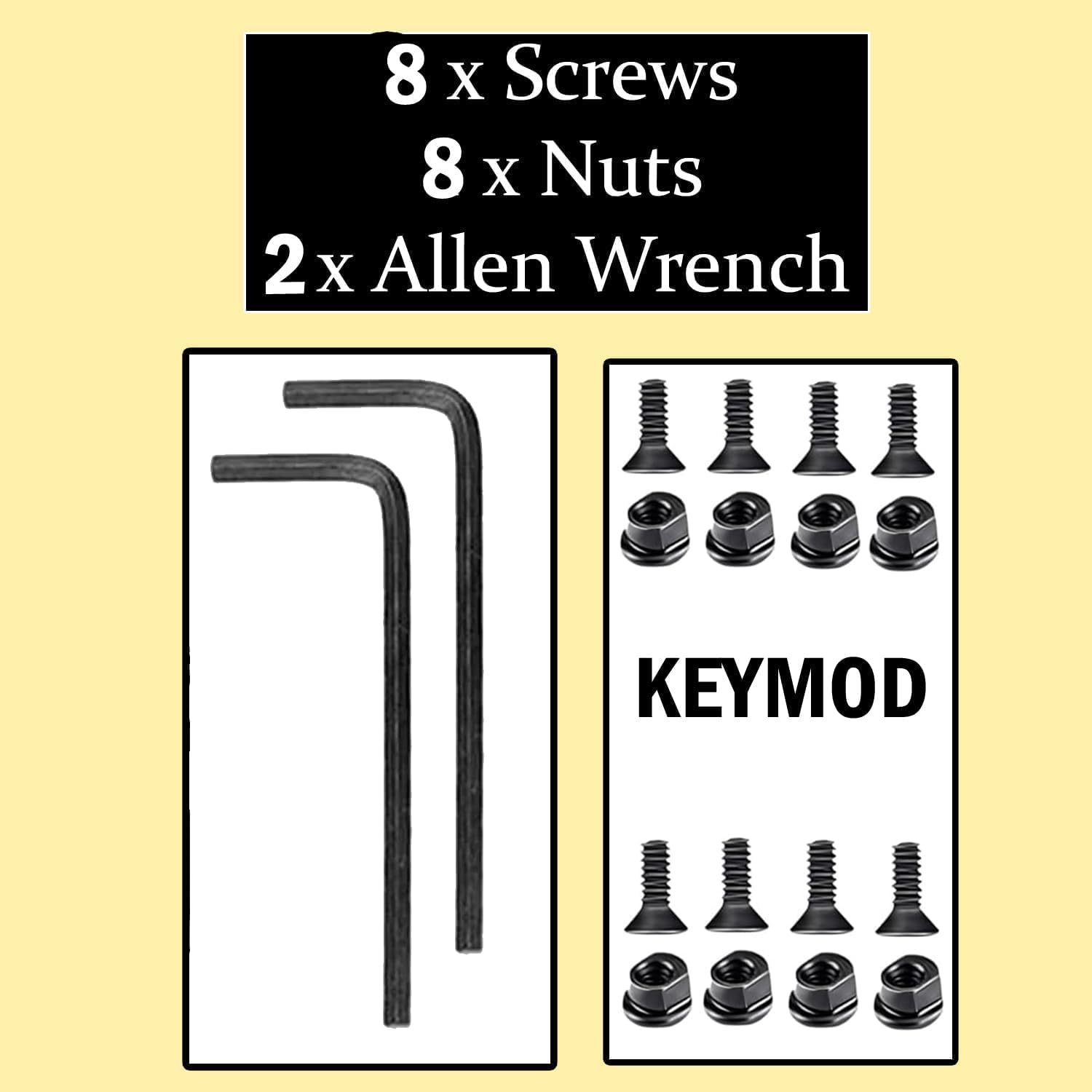 Gotical rail includes screws, nuts, and Allen wrenches for quick installation.
