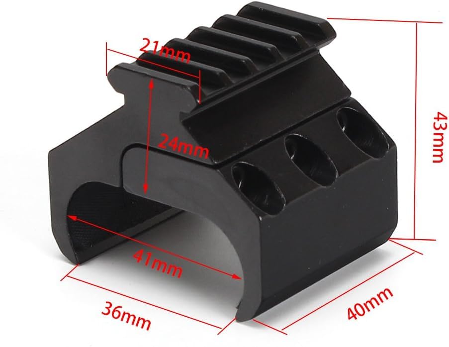 Gotical shotgun mount clamps to 40–45 mm barrels for secure attachment.