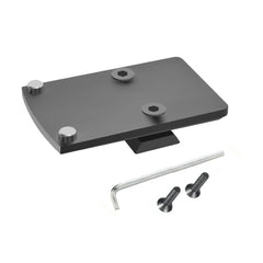 Gotical red dot mounting plate for S&W rear sight closeup for quick target acquisition.