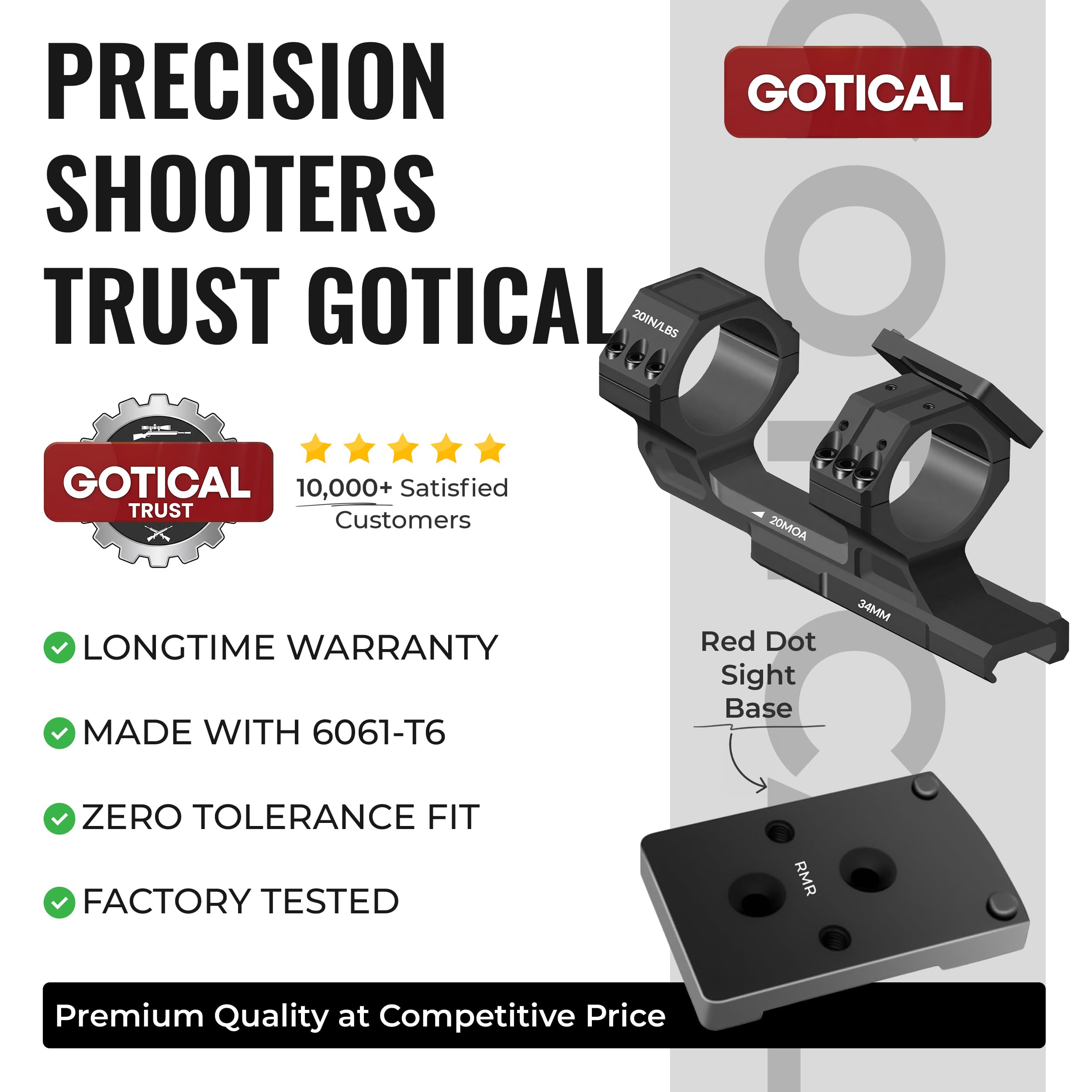 Gotical recoil-lug slot and alignment dot help resist movement and align accessories.