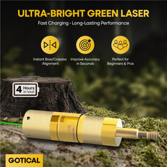 Gotical USB rechargeable archery laser sight with bright green beam.