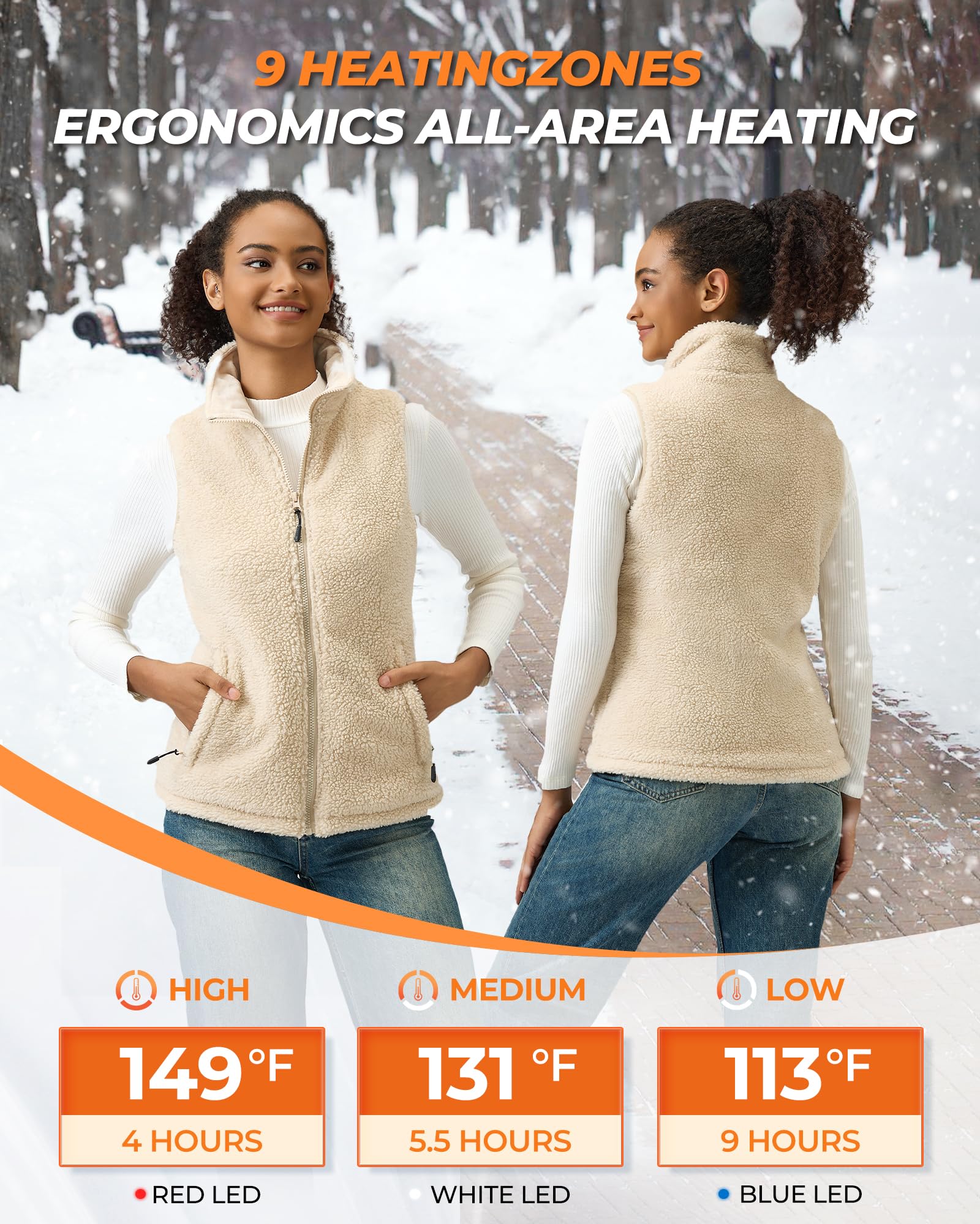 GOTOBI fuzzy fleece heated vest back view illustrating even heat coverage.
