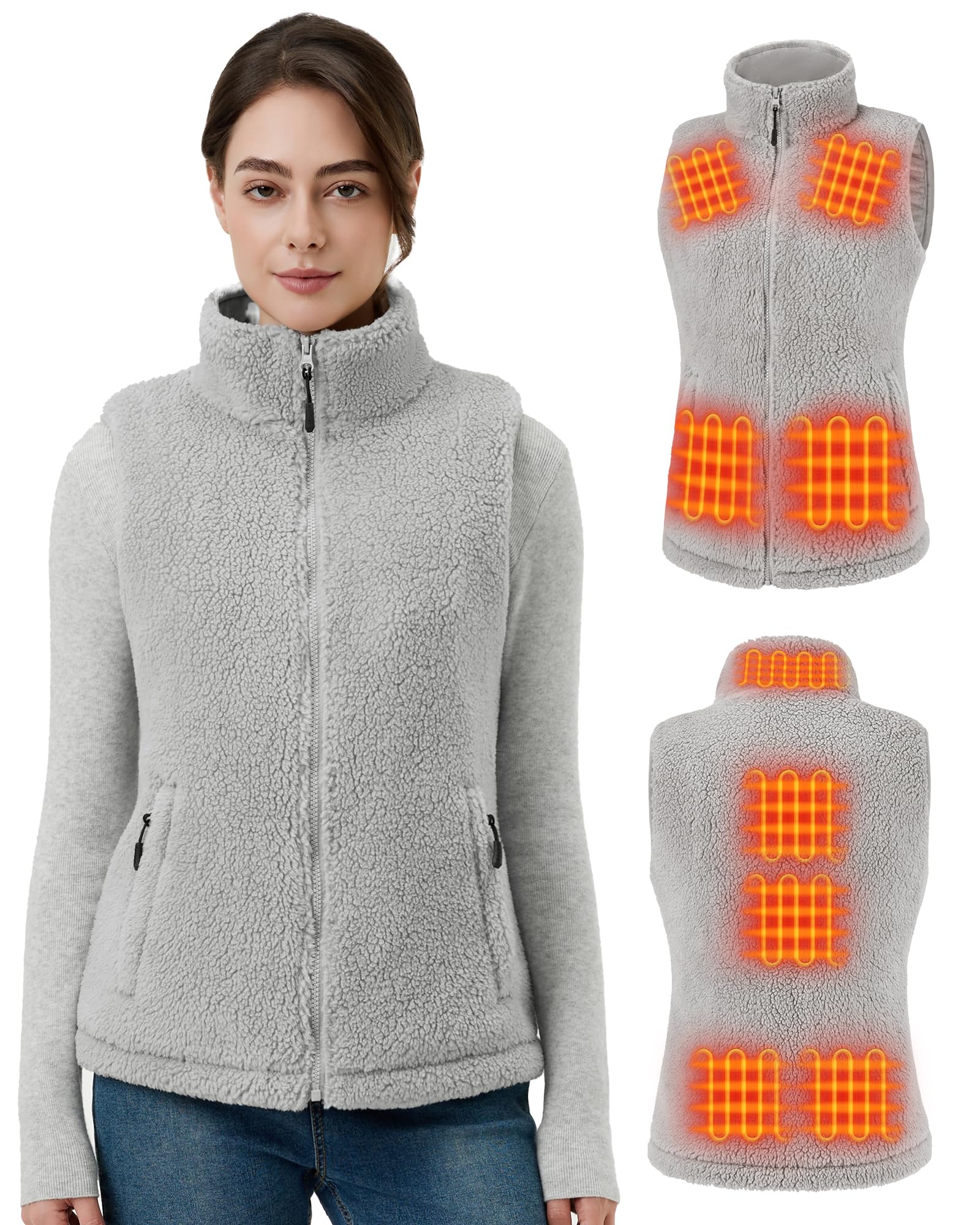 GOTOBI Fuzzy Fleece Heated Vest front view for all-day warmth during outdoor activities