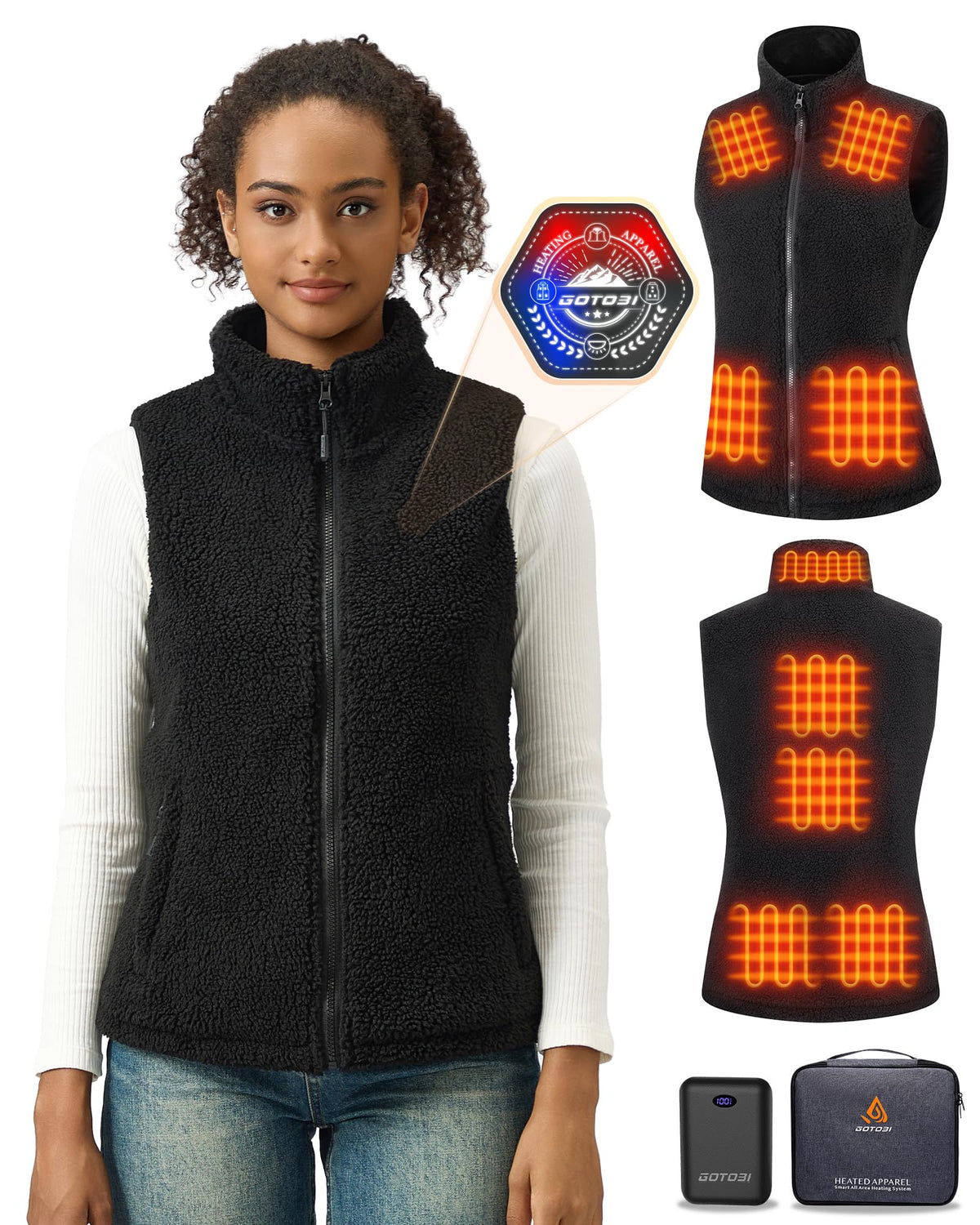 Gotobi fuzzy fleece heated vest front view for outdoor warmth during chilly days