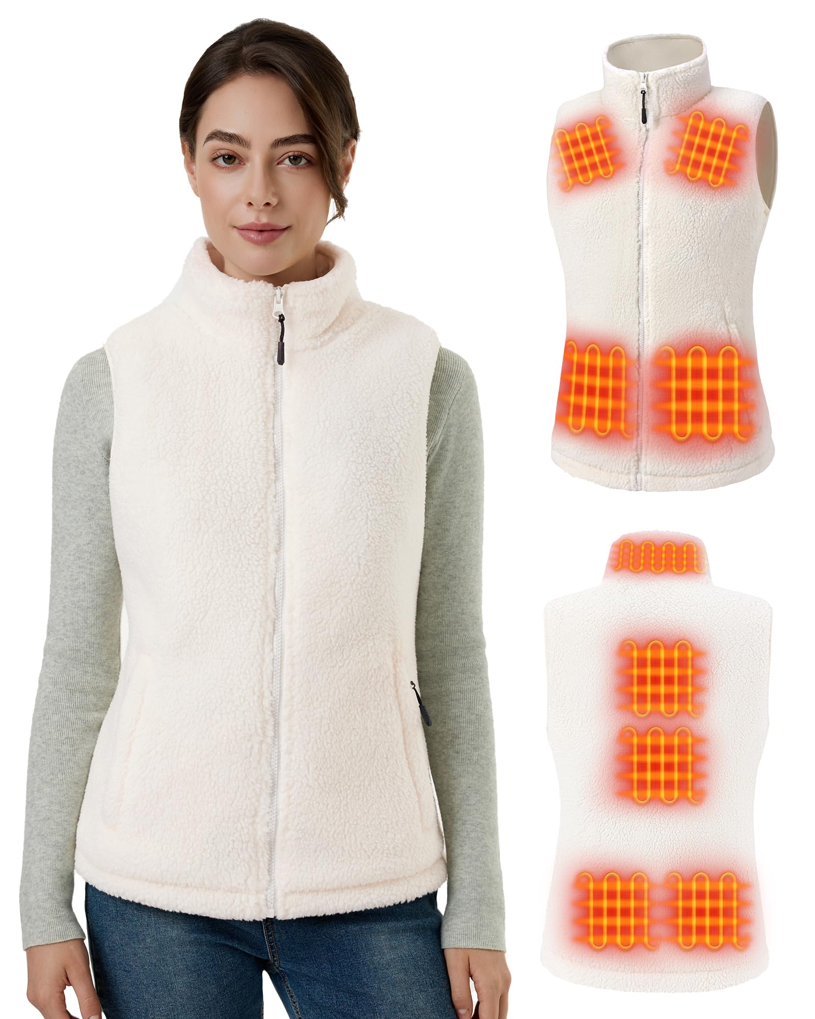 GOTOBI fuzzy fleece heated vest front view with all-zone warmth for outdoor activities
