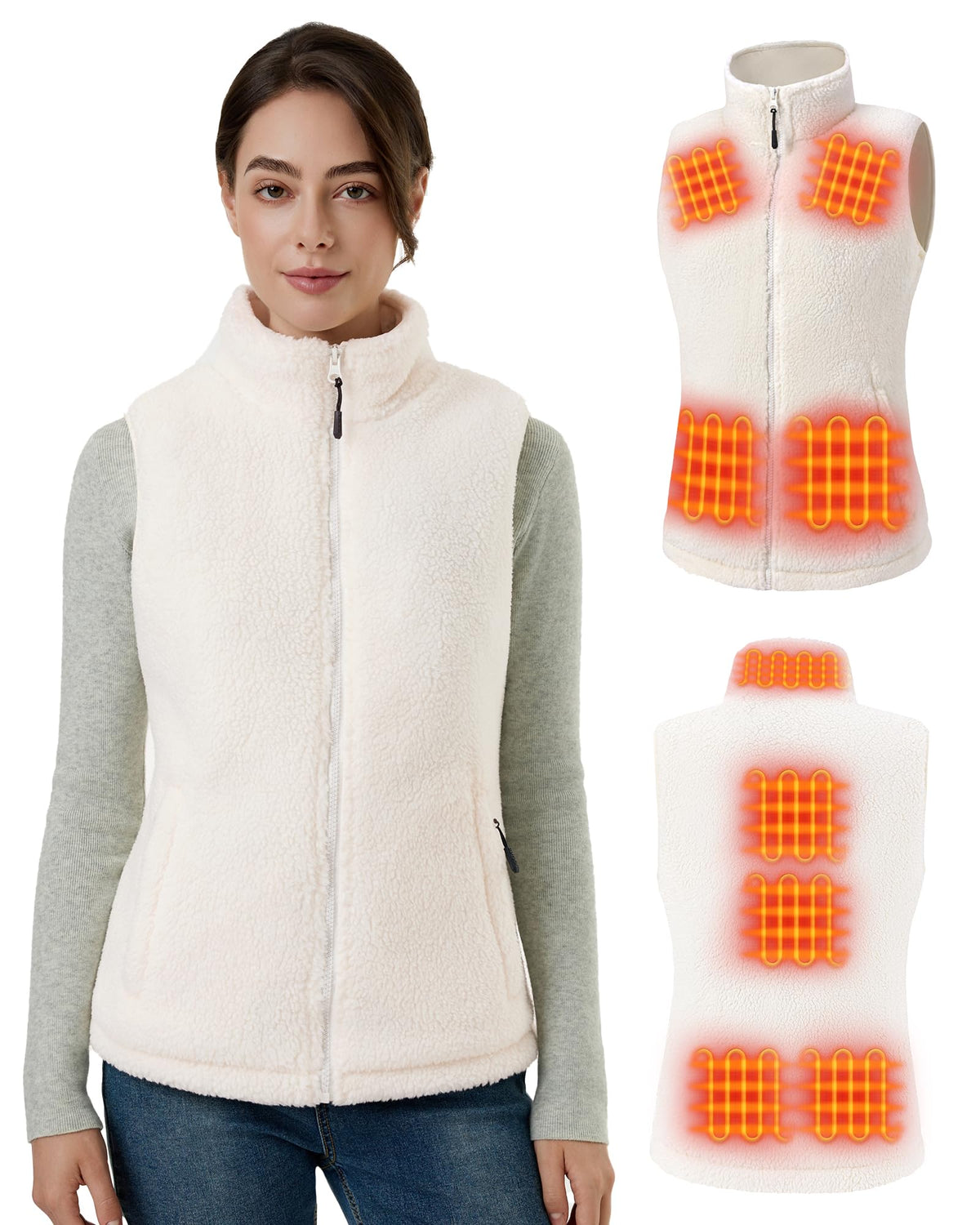 GOTOBI fuzzy fleece heated vest front view with all-zone warmth for outdoor activities