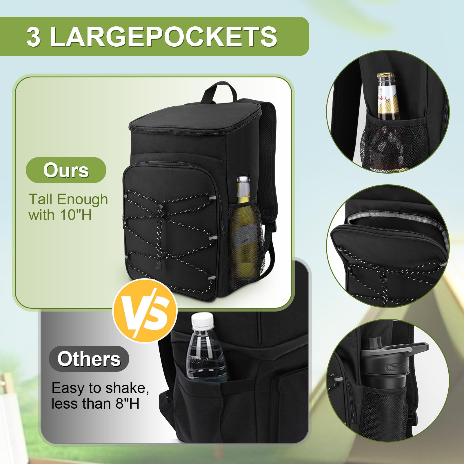 GOTOTOP cooling backpack insulated liner preserves cold freshness for meals and beverages.