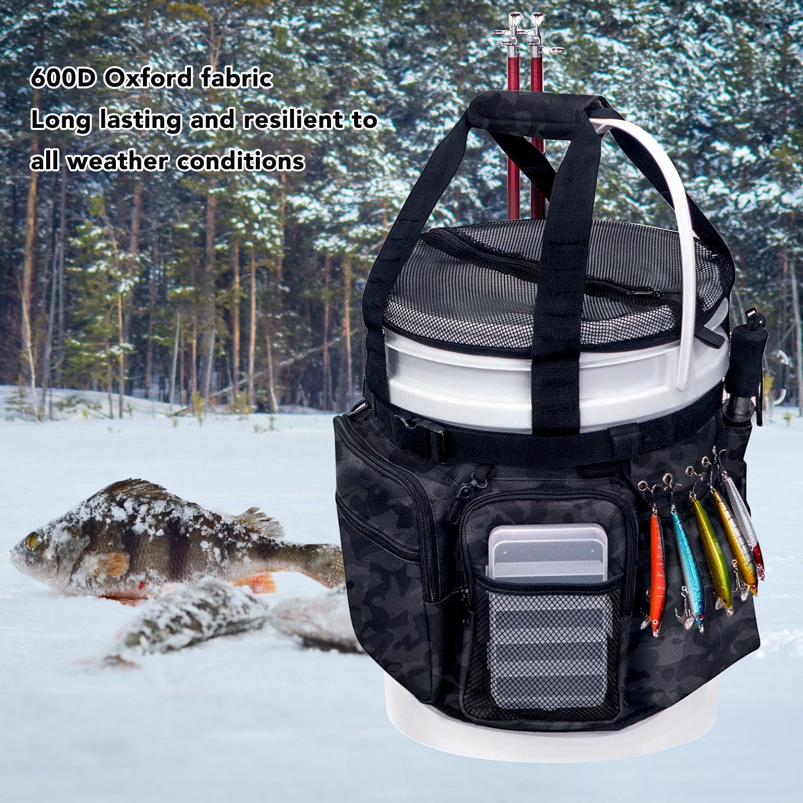 GOTOTOP organizer with multiple pockets keeps tackle neatly arranged.