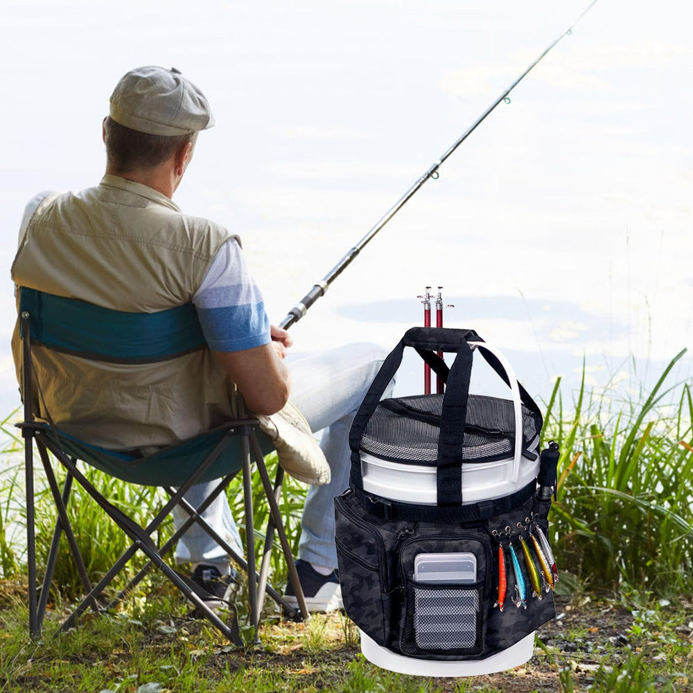 GOTOTOP bucket with rod and plier holder keeps tools within reach.