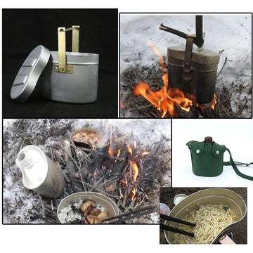 GOTOTOP portable canteen set dimensions, practical size for backpack compatibility.