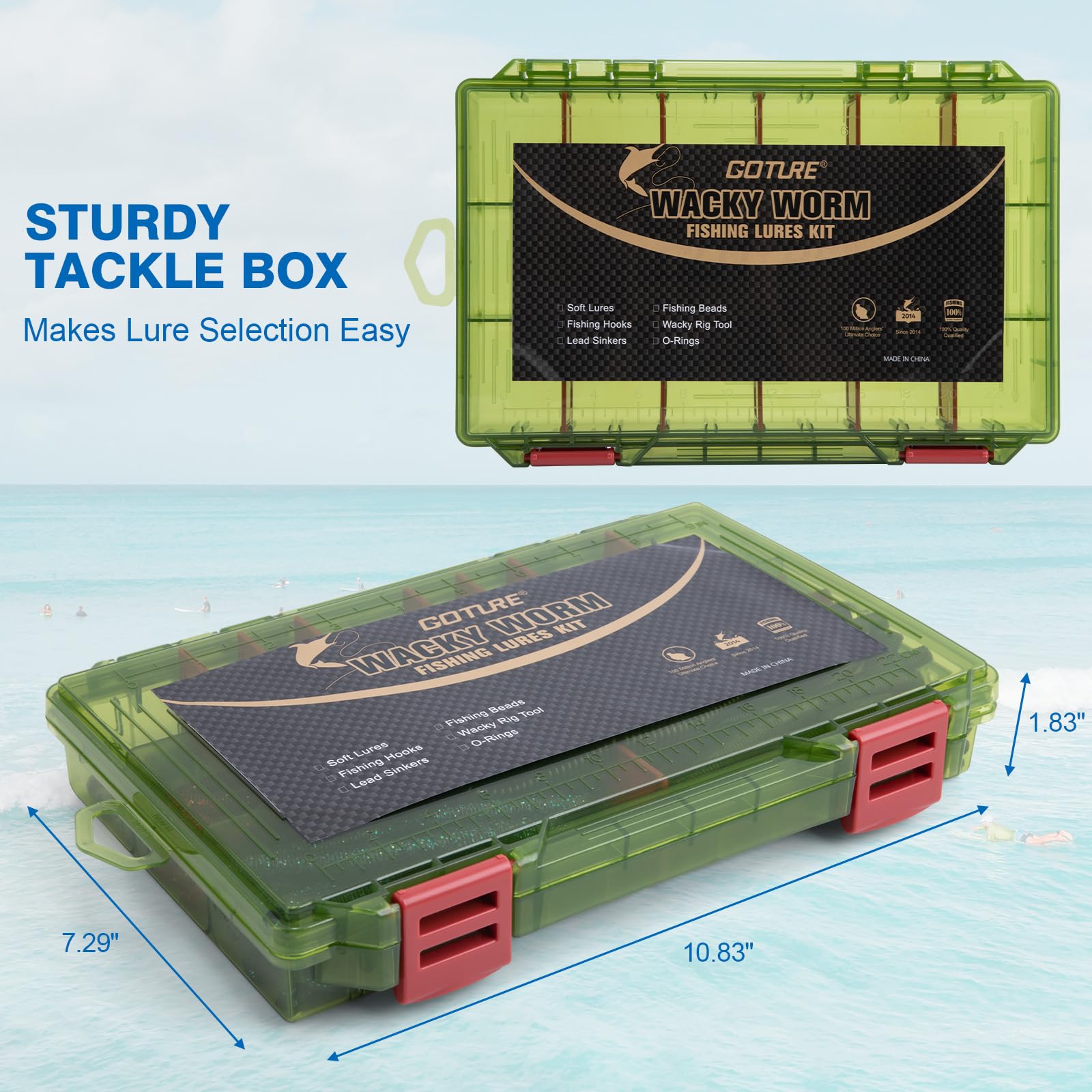 Goture 3600 tackle box with adjustable dividers keeps gear organized
