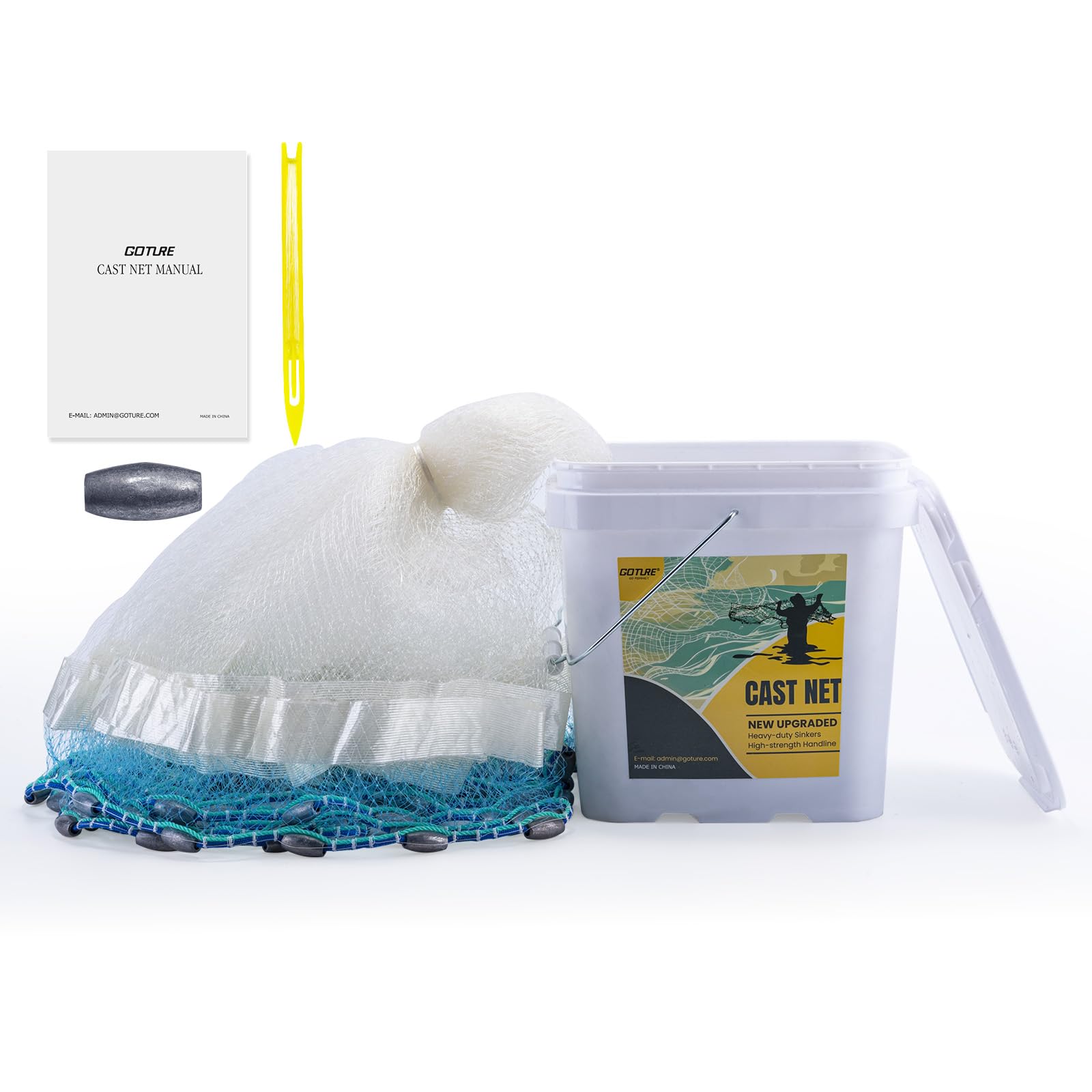 Goture 3/8 in mesh cast net with tape reinforcement and olive sinkers