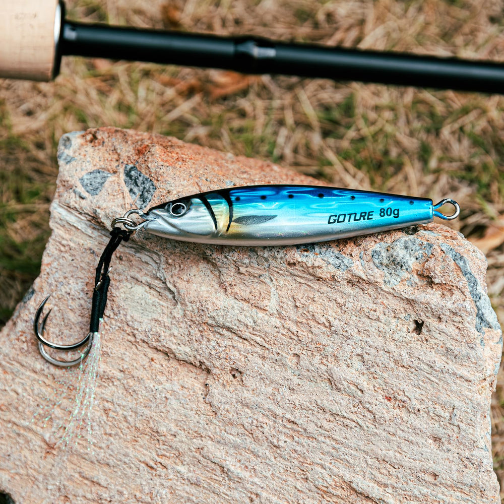 Goture 3D eyes and color finish entice predatory fish with lifelike reflections.