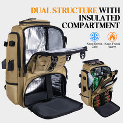 Goture backpack interior with removable partition enabling dual tackle zones for boxes and insulated items.