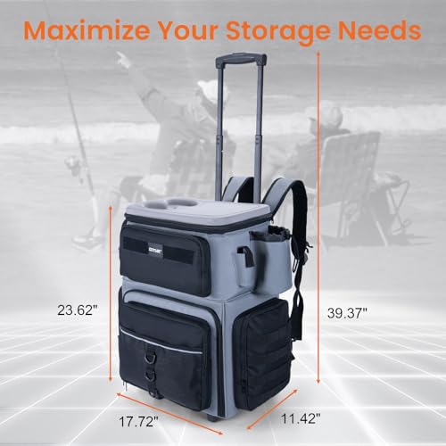 Goture 66L rolling tackle box side view showing sturdy build for long fishing trips