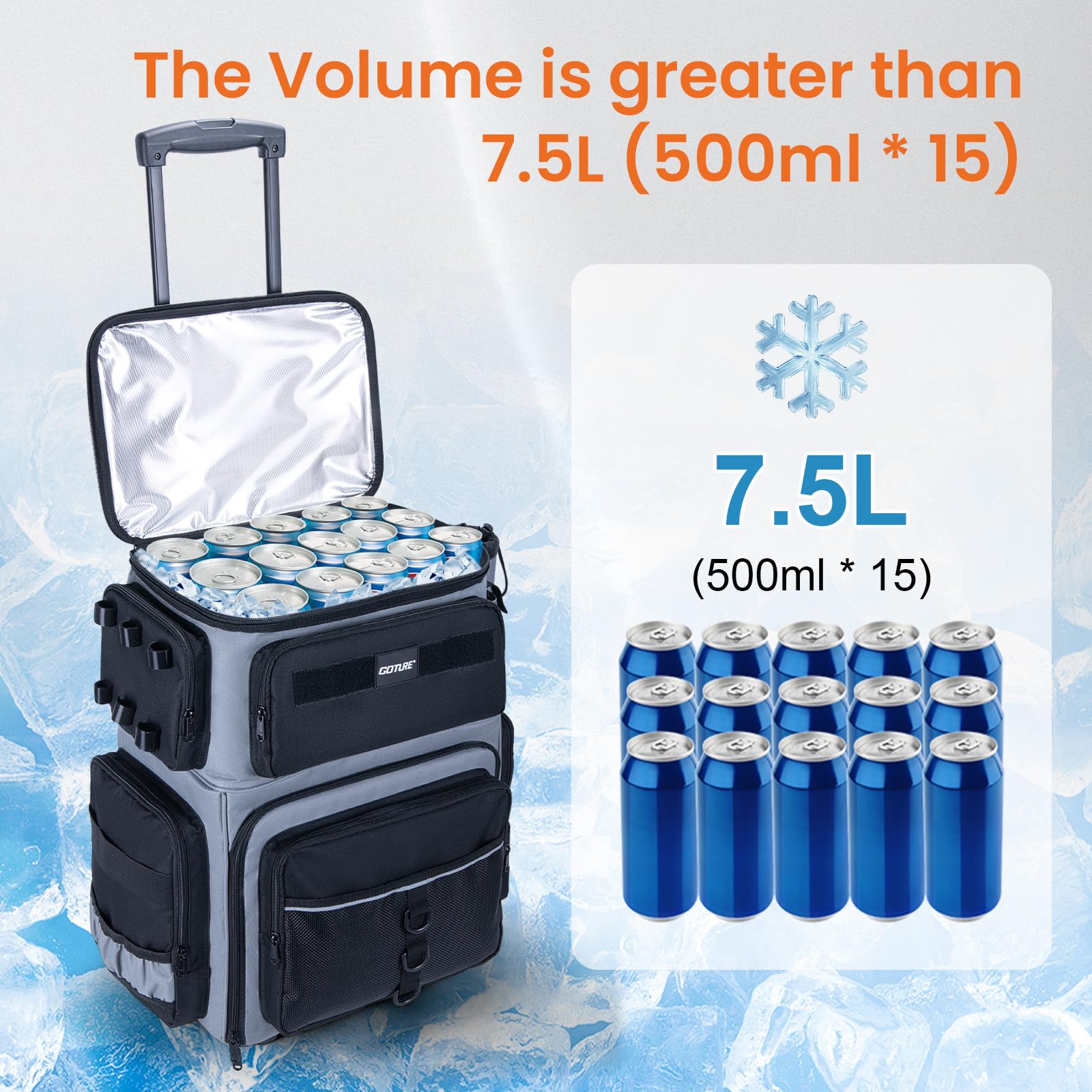 Goture 66L wheels and detachable cart design enable easy transport