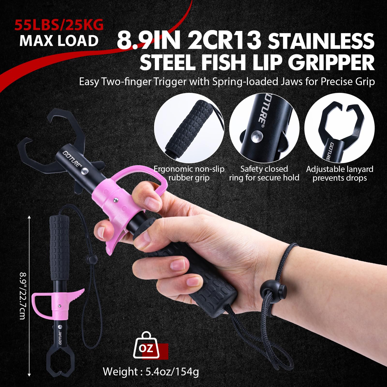 Goture 8-9-inch fish grabber in action with secure grip.