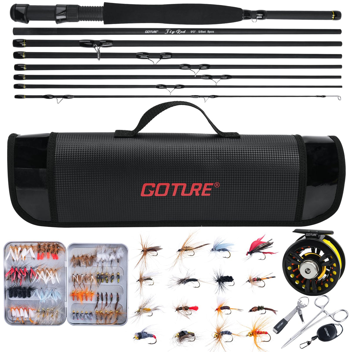 Goture 9ft carbon fly rod and pre-spooled reel combo