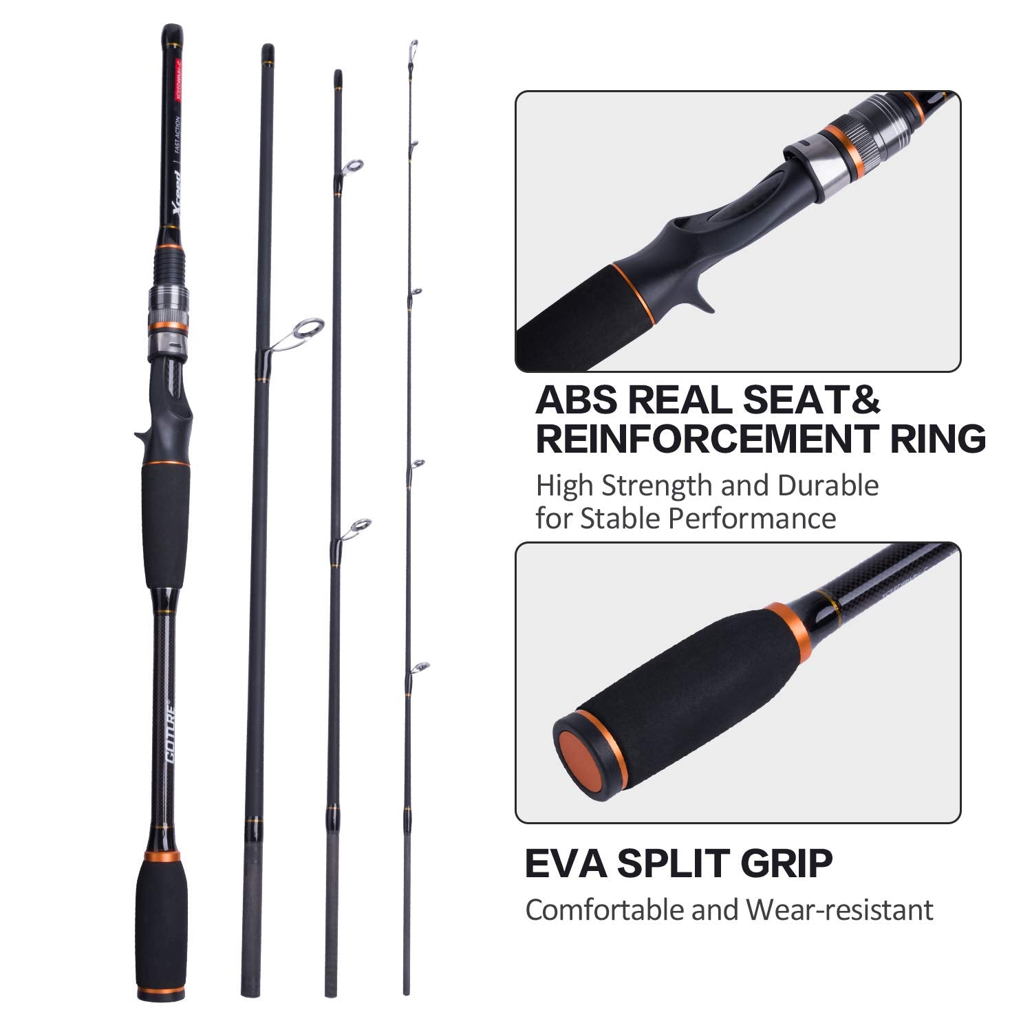 Goture baitcasting-rod-8ft-4pc-ceramic-guides shows smooth line flow and reduced friction.