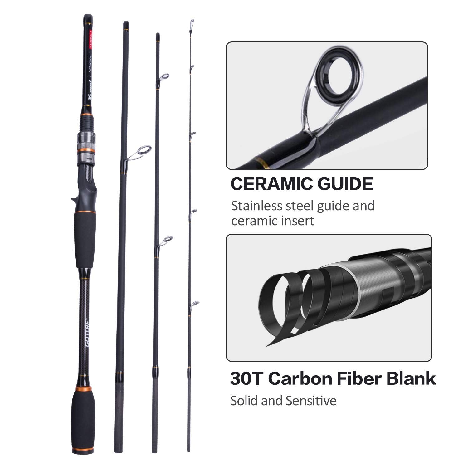 Goture baitcasting-rod-8ft-4pc-compact-folded demonstrates travel-friendly four-piece design.