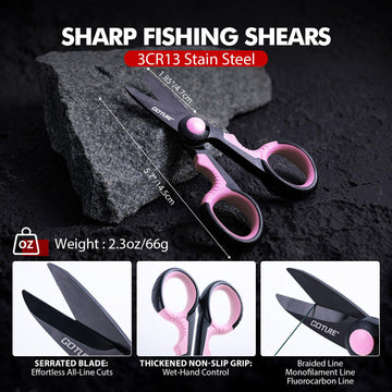 Goture braided scissors delivering clean cuts on monofilament, fluorocarbon, and braid.