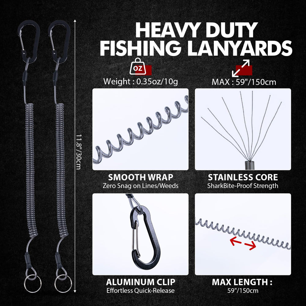 Goture coiled lanyards provide secure attachment and quick tool access.