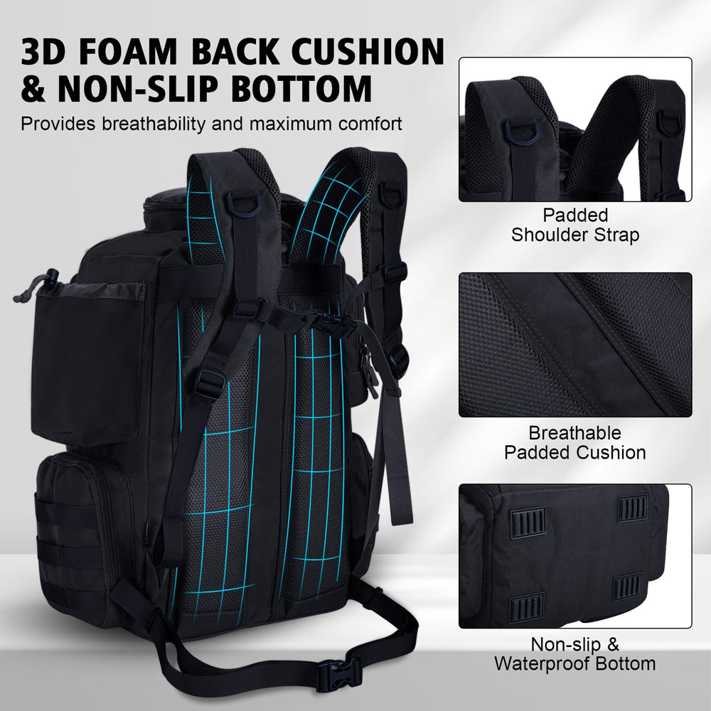 Goture fishing backpack bottom with non-slip pads stays steady on varied surfaces