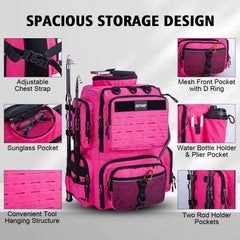 Goture fishing backpack rain-cover keeps contents dry during sudden showers.