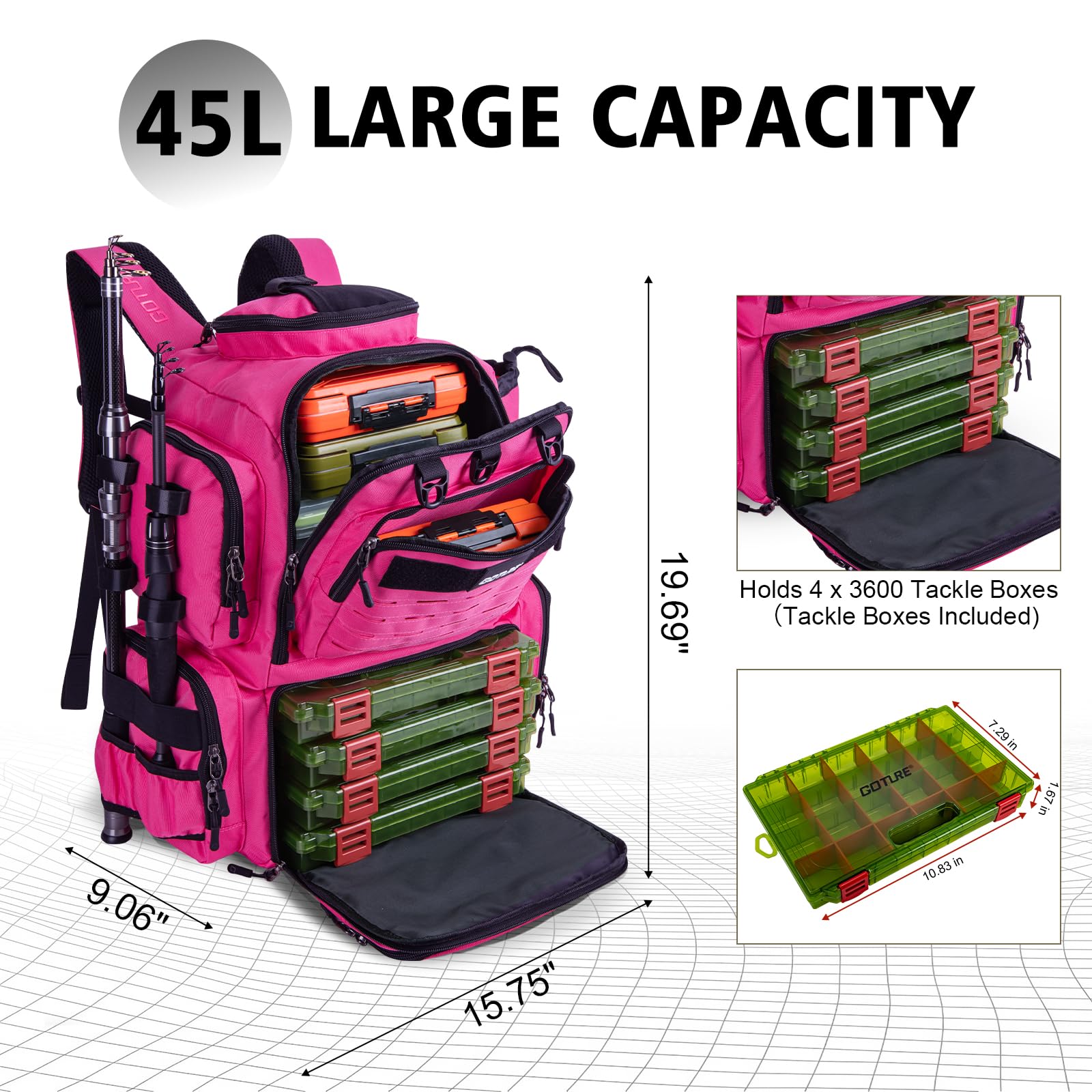 Goture fishing backpack rod-holders organized for hands-free casting on rivers.
