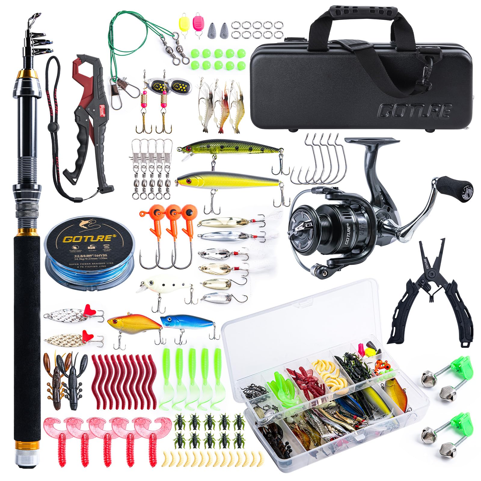 Goture fishing rod and reel combos case ready for travel and storage.