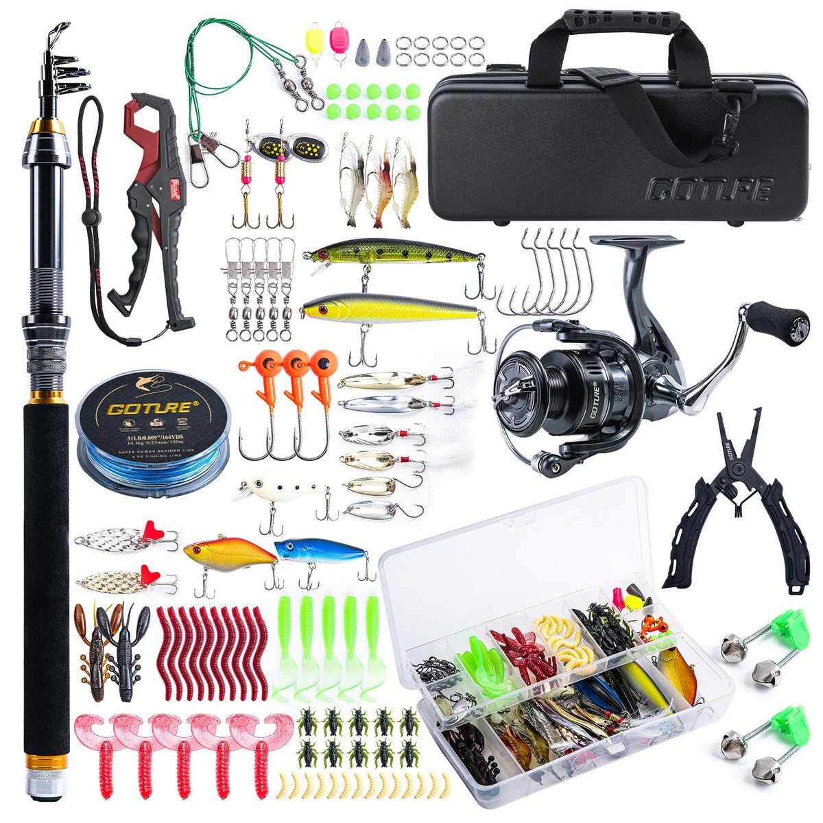 Goture fishing rod and reel combos case ready for travel and storage.