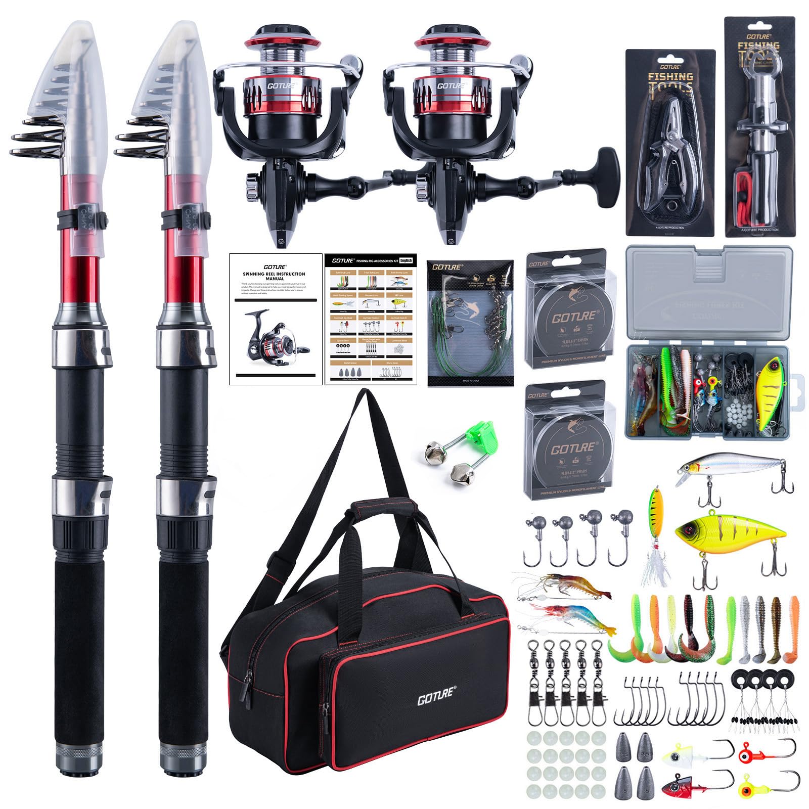 Goture fishing rod and reel combo kit with carrier bag, travel-ready setup for anglers