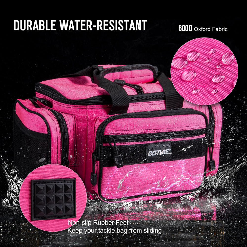 Goture fishing tackle bag exterior pockets keep gear within easy reach.